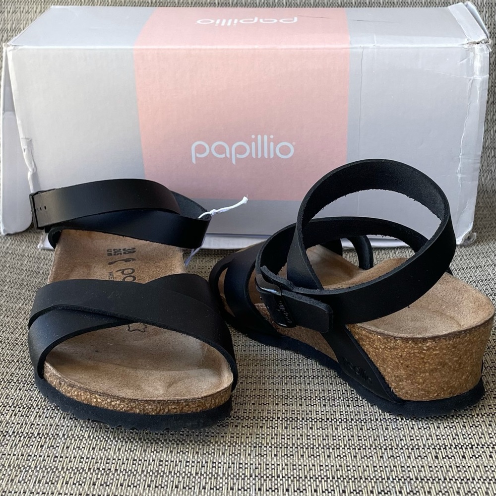 Birkenstock Papillio Lola Wedge Black Leather EU38 Size 7